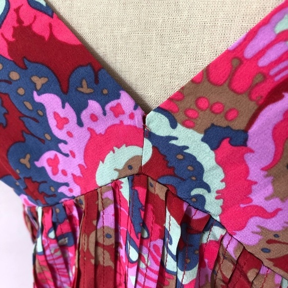 TIBI Multicolor 100% Silk Paisley Print Pleated Halter Maxi Dress EUC Size XS - Picture 6 of 10